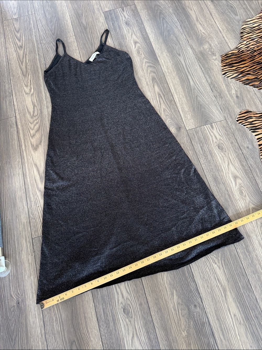 TAYLOR Black Metallic Shimmer Maxi Slip Dress XL Y2K Evening Party - Picture 7 of 14